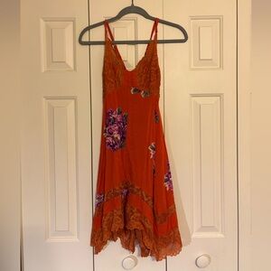 Free People Orange and Purple Lace Midi Dress